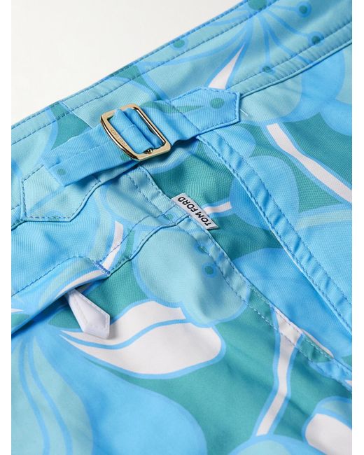 Tom Ford Blue Slim-fit Short-length Floral-print Swim Shorts for men
