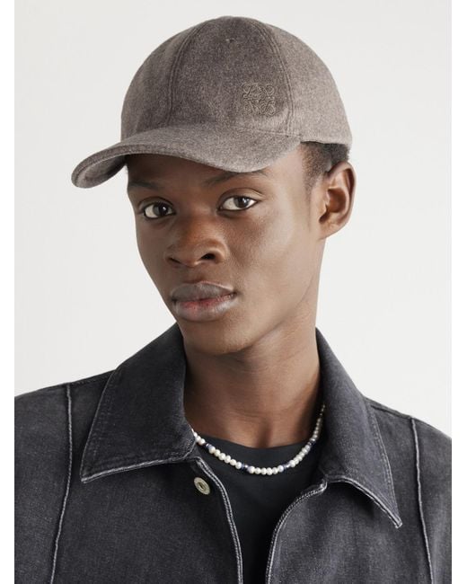 Loewe Brown Logo-embroidered Leather-trimmed Brushed Wool Cap for men