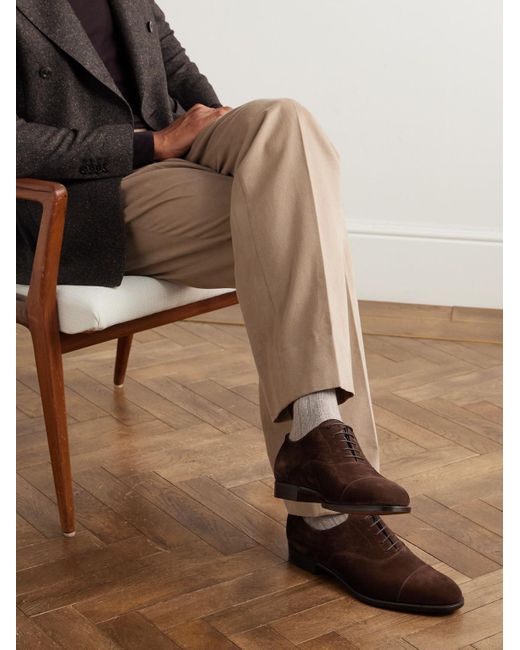 Edward Green Brown Chelsea Cap-Toe Suede Oxford Shoes for men