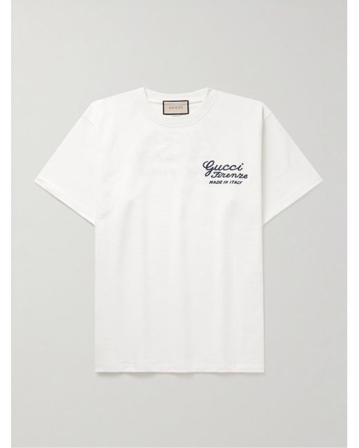 T-shirt In Jersey Di Cotone Con Ricamo di Gucci in White da Uomo