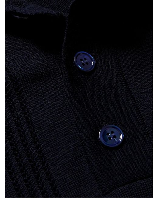 NN07 Thor 6539 Polohemd aus einer Wollmischung in Pointelle-Strick in Blue für Herren