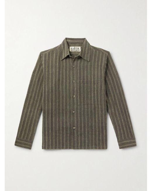 Kartik Research Green Box Striped Cotton Shirt for men