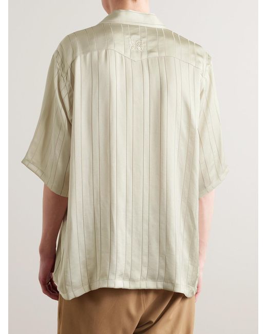 Needles Natural Camp-Collar Logo-Embroidered Striped Georgette Western Shirt for men