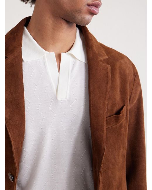 Officine Generale White Pele Lyocell And Wool-blend Polo Shirt for men
