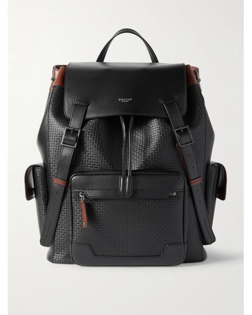 Serapian Black Large Logo-Embossed Coated-Canvas And Leather Backpack for men