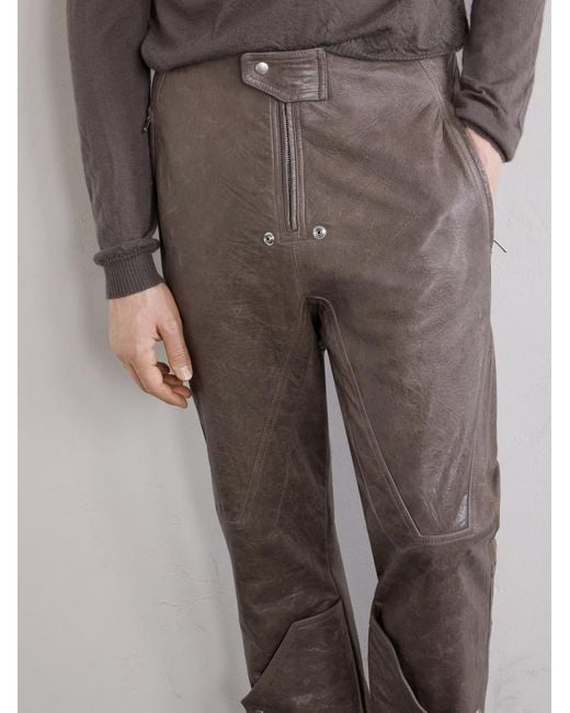 Rick Owens Gray Motopants Straight-leg Panelled Leather Trousers for men