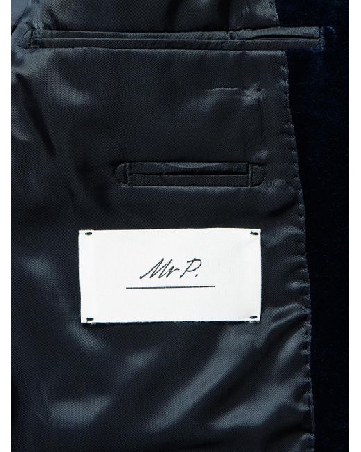 Mr P. Blue Slim-Fit Shawl-Collar Cotton-Velvet Tuxedo Jacket for men