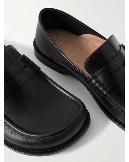 Loewe Black Campo Collapsible-Heel Leather Penny Loafers for men