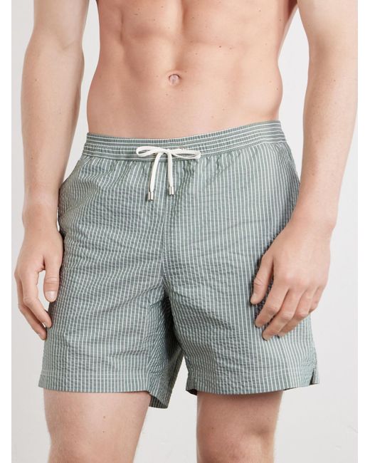 Sunspel Blue Straight-Leg Striped Swim Shorts for men