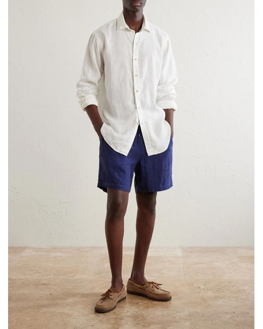Polo Ralph Lauren White Logo-Embroidered Linen Woven Shirt for men