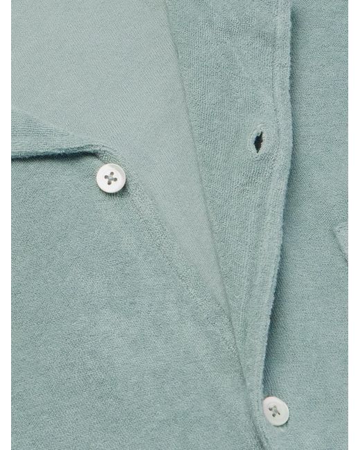 Camicia in spugna di cotone tinta in capo con colletto aperto di Hartford in Blue da Uomo