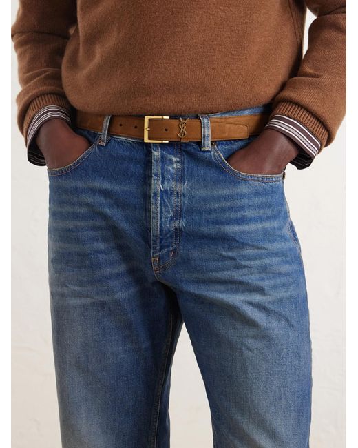 Saint Laurent Brown 3 Cm Logo-embellished Suede Belt for men
