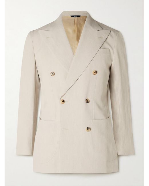 Thom Sweeney Natural Slim-Fit Unstructured Double-Breasted Linen Suit Jacket for men