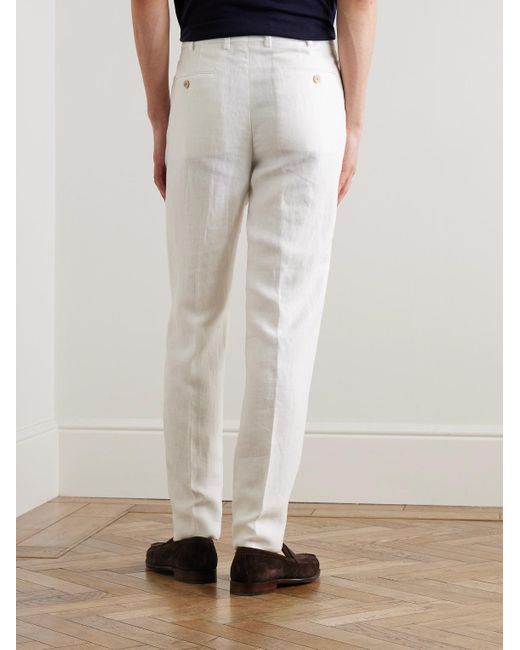Loro Piana White Carlo Straight-Leg Linen Trousers for men