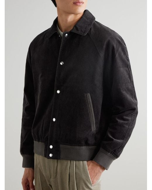 Mr P. Black Suede-trimmed Cotton-corduroy Varsity Jacket for men