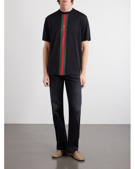 Gucci Blue Webbing-printed Cotton-jersey T-shirt for men