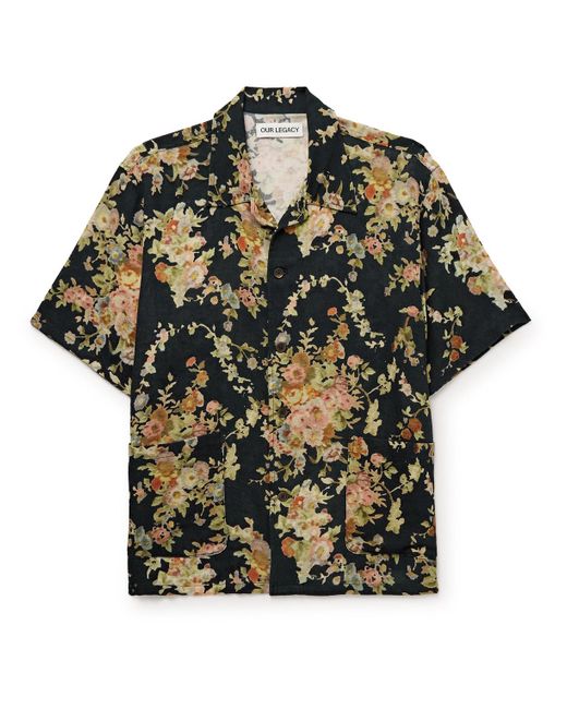 Our Legacy Black Elder Camp-collar Floral-print Cotton Shirt for men