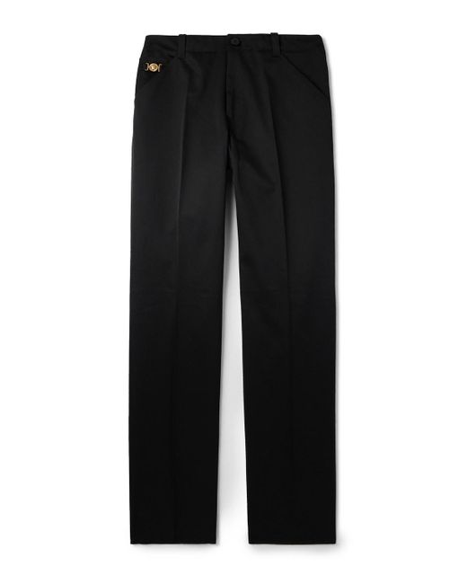 Versace Black Straight-Leg Embellished Cotton-Gabardine Trousers for men
