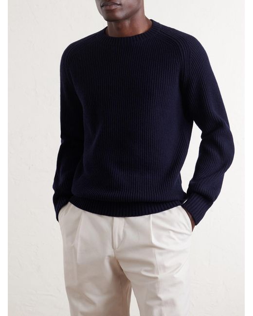 Altea Blue Ribbed Virgin Wool Sweater for men