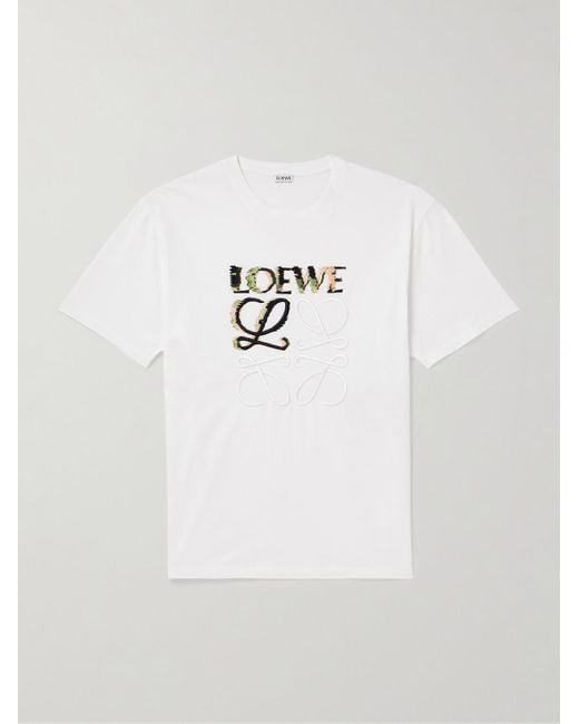 T-shirt in jersey di cotone con logo ricamato di Loewe in White da Uomo