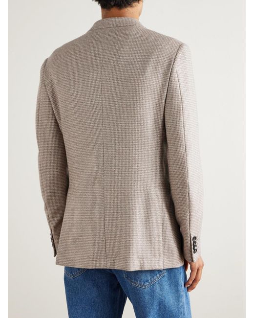 Zegna Natural Houndstooth Silk And Cashmere-blend Blazer for men