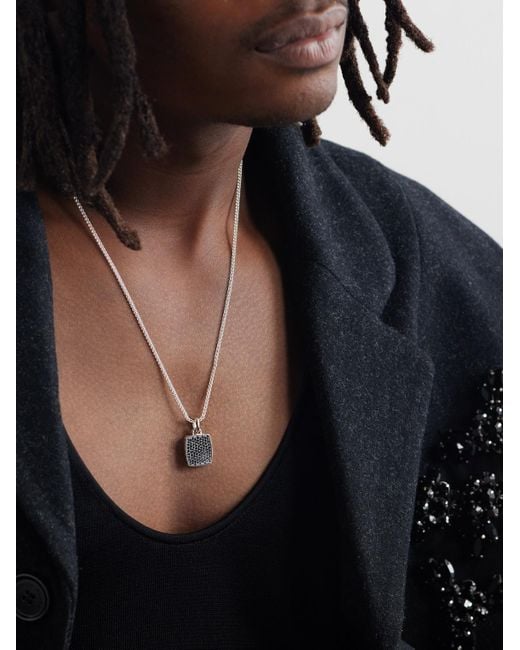 John Hardy Black Id Tag Sterling Sapphire Pendant Necklace for men