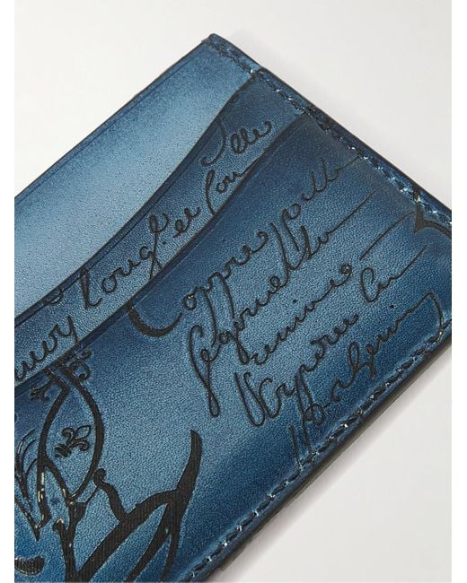Berluti Blue Bambou Neo Scritto Venezia Leather Cardholder for men