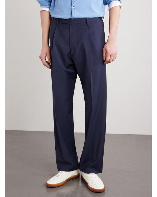 Boglioli Blue Straight-Leg Pleated Wool-Blend Trousers for men