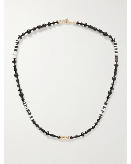 Luis Morais Natural 14-Karat, Agate And Sapphire Beaded Necklace for men