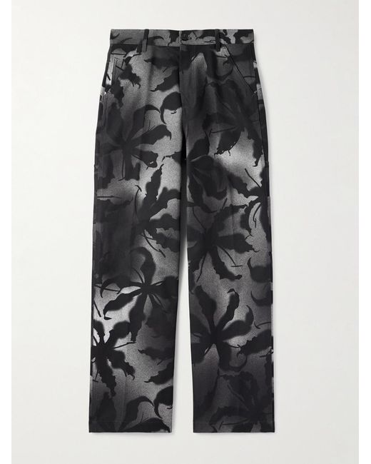 Dries Van Noten Gray Straight-Leg Floral-Print Cotton Trousers for men