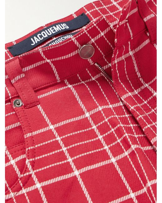 Jacquemus Red Le Panni Straight-Leg Checked Cotton-Canvas Shorts for men