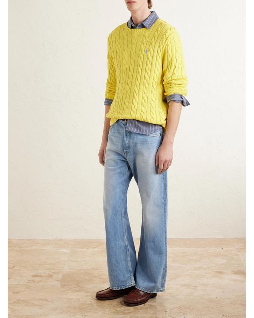 Polo Ralph Lauren Yellow Logo-Embroidered Cable-Knit Cotton Sweater for men