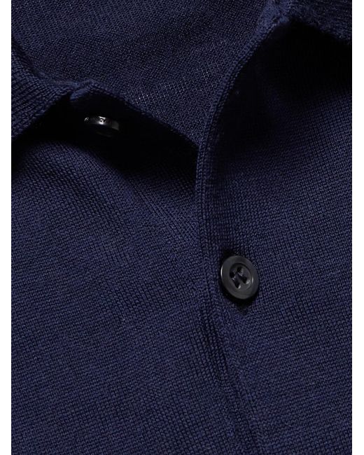 John Smedley Blue Belper Slim-Fit Merino Wool Polo Shirt for men