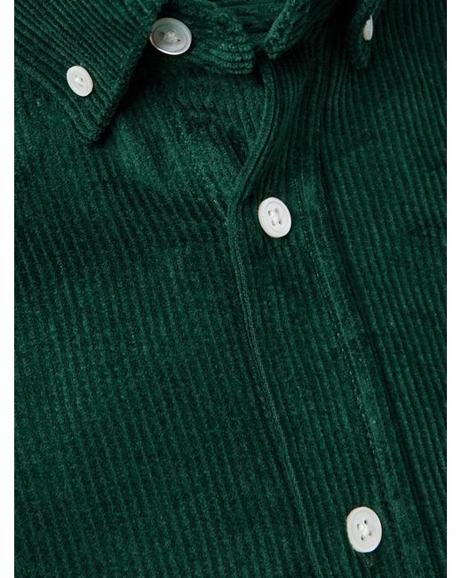 Portuguese Flannel Green Lobo Button-down Collar Cotton-corduroy Shirt for men