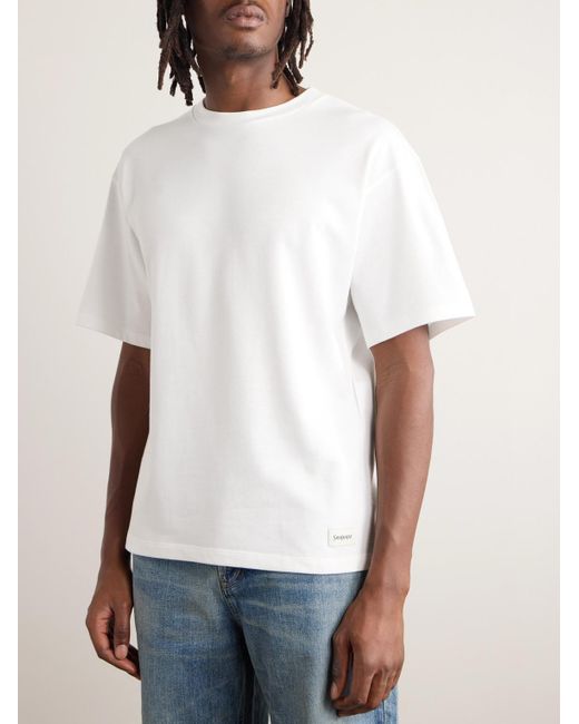Saint Laurent White Logo-Appliquéd Cotton And Modal-Blend Jersey T-Shirt for men