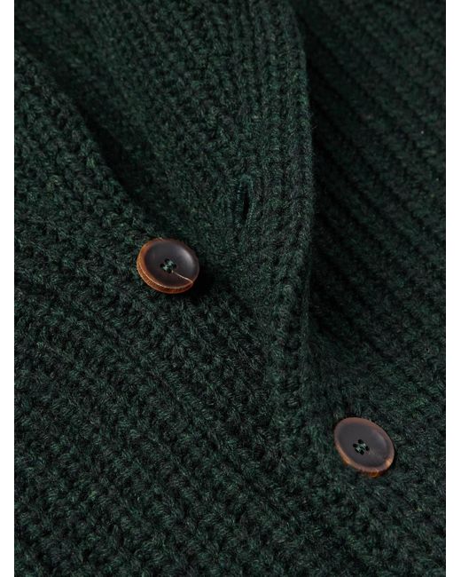 Incotex Green Zanone Slim-fit Shawl-collar Ribbed Wool Cardigan for men
