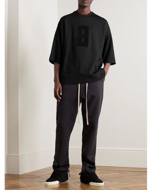 Fear Of God Black Oversized Bouclé-trimmed Jersey T-shirt for men
