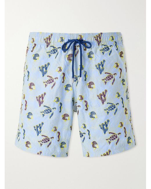 Vilebrequin Blue Mistral Straight-Leg Mid-Length Embroidered Swim Shorts for men