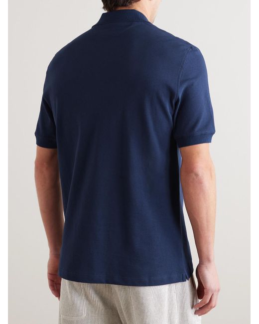Brunello Cucinelli Blue Logo-print Cotton-piqué Polo Shirt for men