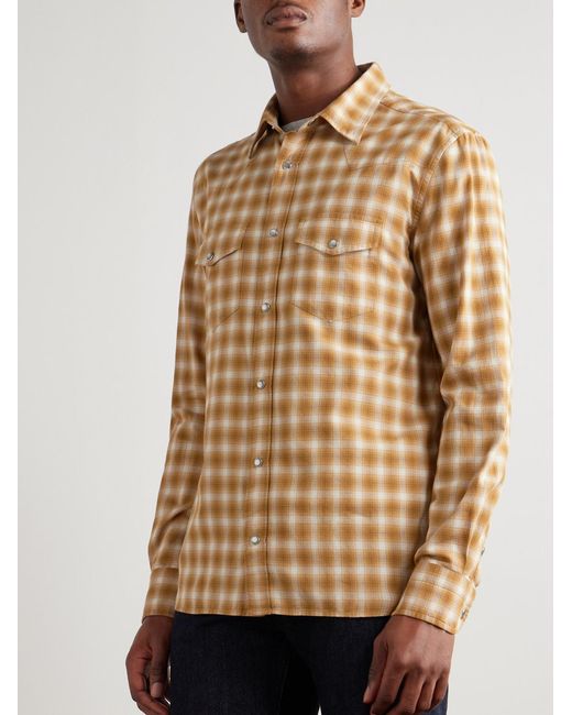 Tom Ford Natural Slim-Fit Checked Cotton-Twill Shirt for men