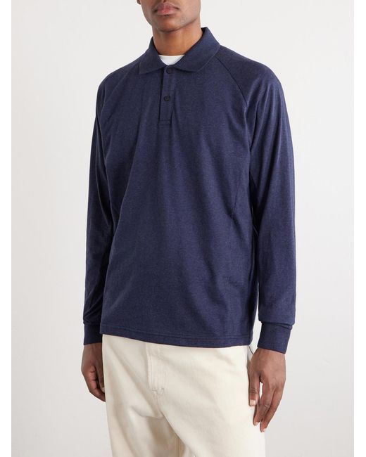 Sease Blue Cotton And Cashmere-Blend Jersey Polo Shirt for men