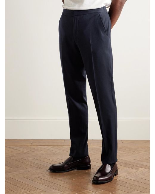 Mr P. Blue James Tapered Brushed Super 150S Wool-Twill Drawstring Trousers for men