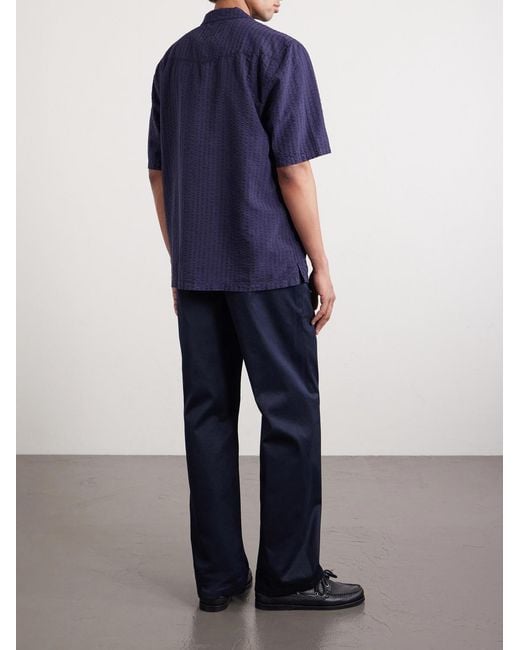 Officine Generale Blue Eren Camp-collar Cotton And Lyocell-blend Seersucker Shirt for men