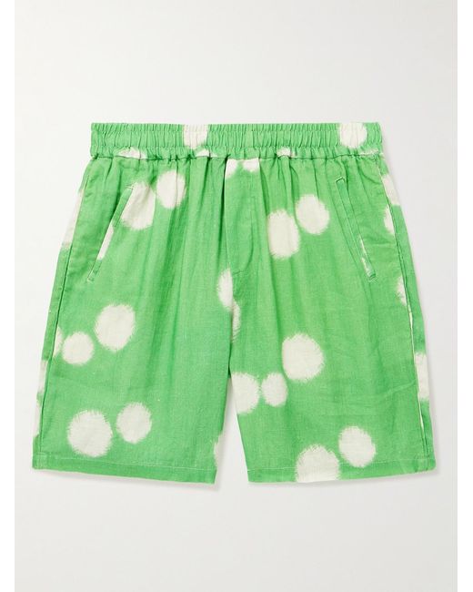 Folk Green Assembly Straight-Leg Printed Linen Shorts for men