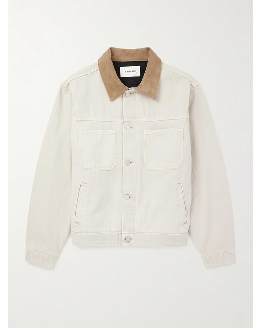 FRAME White Suede-trimmed Cotton-canvas Jacket for men