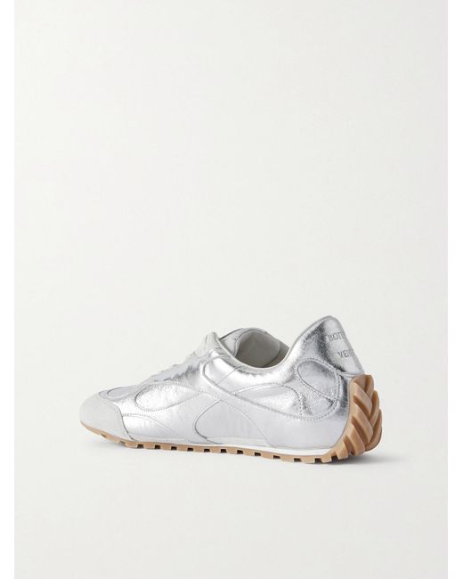 Bottega Veneta White Orbit Flash Suede-Trimmed Metallic Leather Sneakers for men