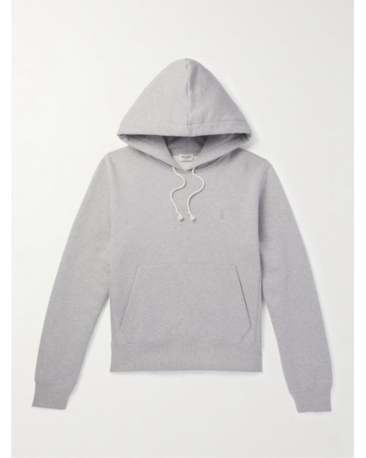 Saint Laurent Gray Logo-embroidered Cotton-jersey Hoodie for men