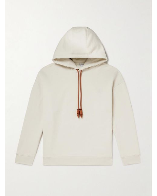 Loewe Natural Logo-embroidered Leather-trimmed Cotton-jersey Hoodie for men