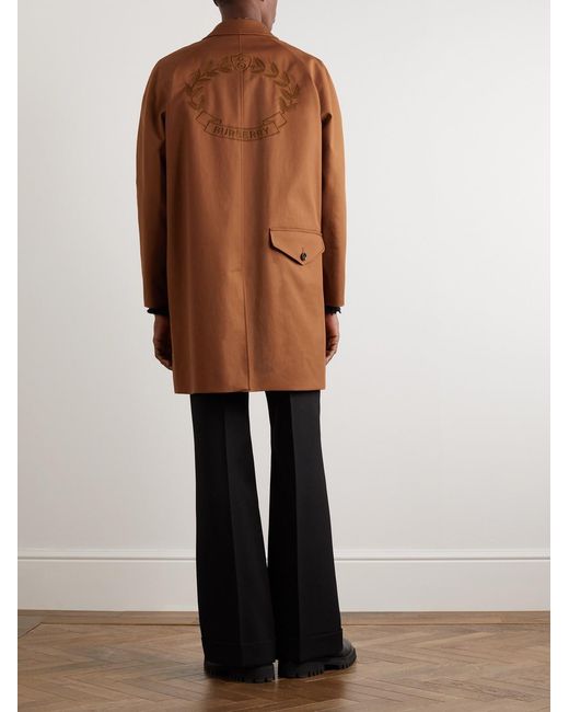 Burberry Brown Clapham Logo-Embroidered Cotton-Gabardine Coat for men
