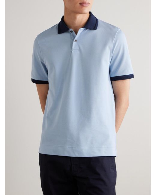 Mr P. Blue Two-Tone Piqué Golf Polo Shirt for men
